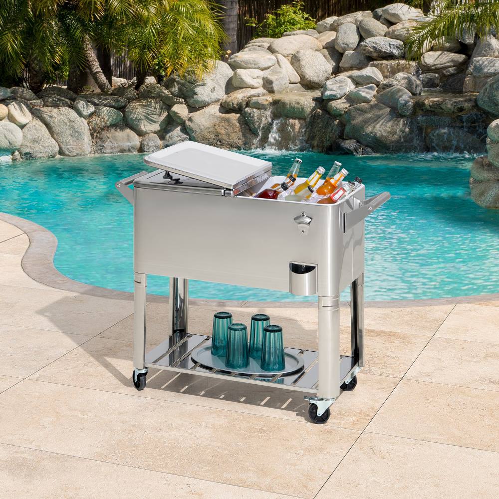 Oasis Stainless Steel Rolling Ice Chest 80 Qt