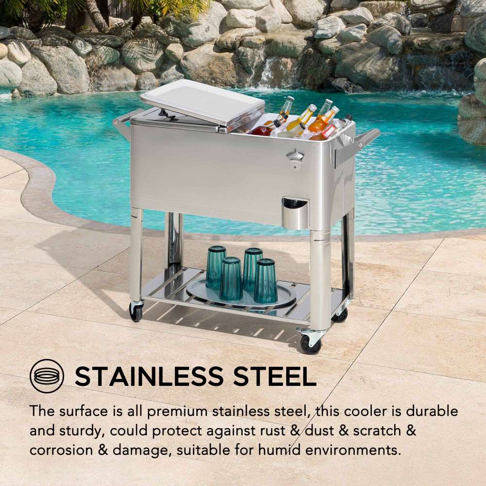 Oasis Stainless Steel Rolling Ice Chest 80 Qt - Image 4