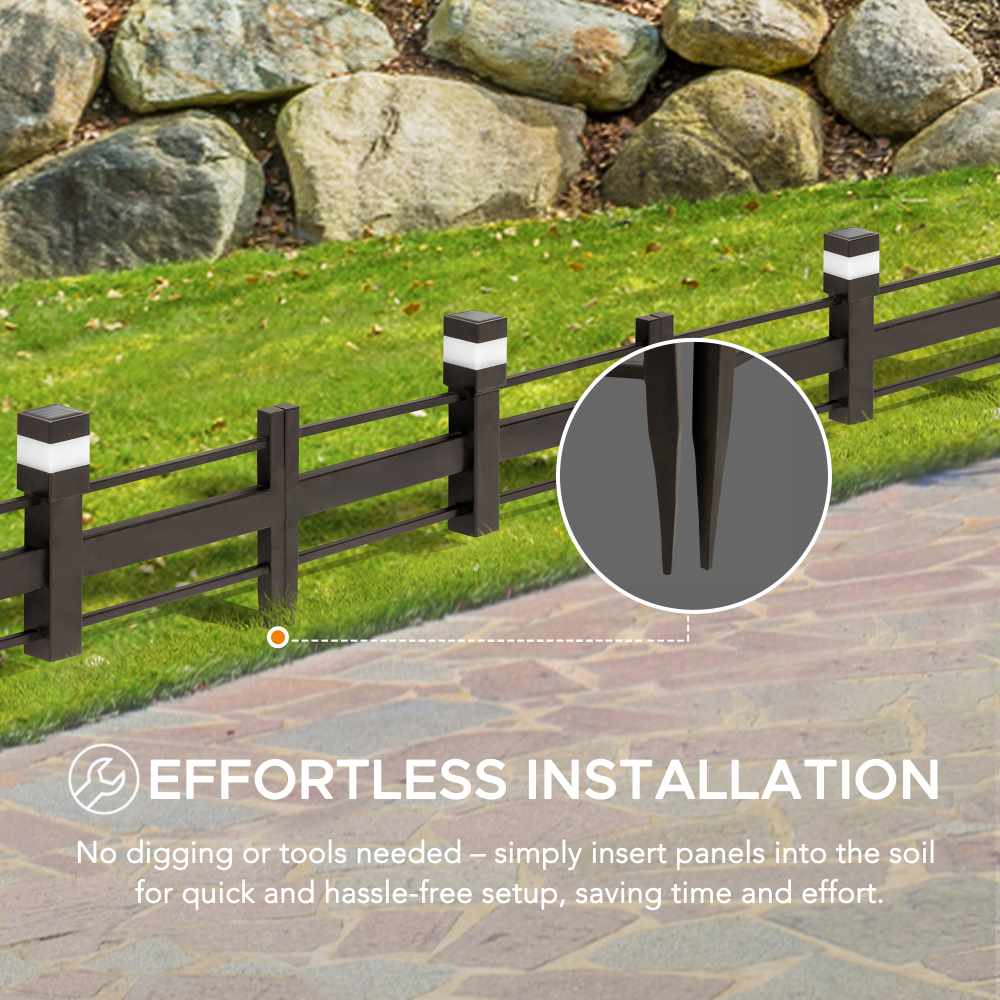 5-Pack Metal Lattice Garden Fence with Solar Lights - Earth Brown - Image 6